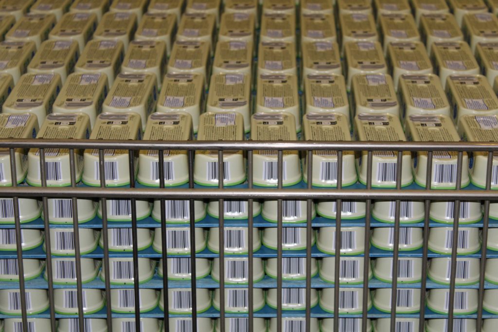 Cans stored with sterilisation plates 